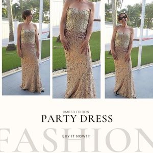 Strapless sparkly gold dress